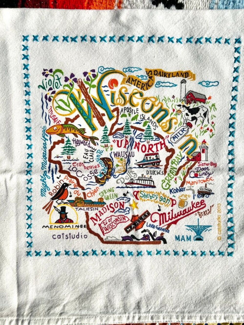 Catstudio Kitchen Towel with Wisconsin Cities and Landmarks